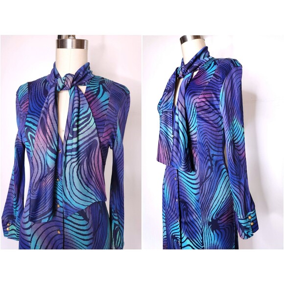 Vintage VERSACE Dress Abstract Psychedelic Dress - Italian High End Designer XS - Picture 5 of 10